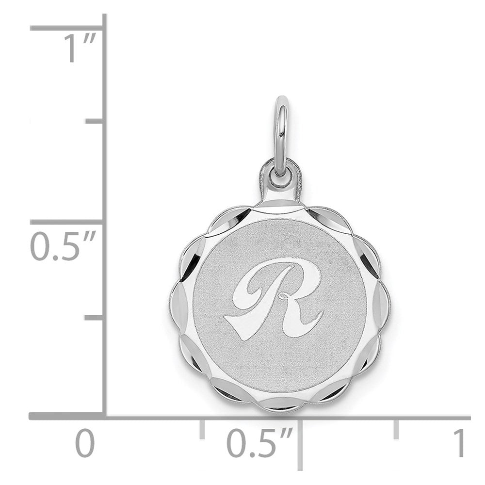 Sterling Silver Silver/Rhodium-Plated Brocaded Letter R Initial Pendant