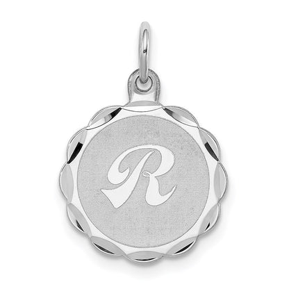 Sterling Silver Silver/Rhodium-Plated Brocaded Letter R Initial Pendant