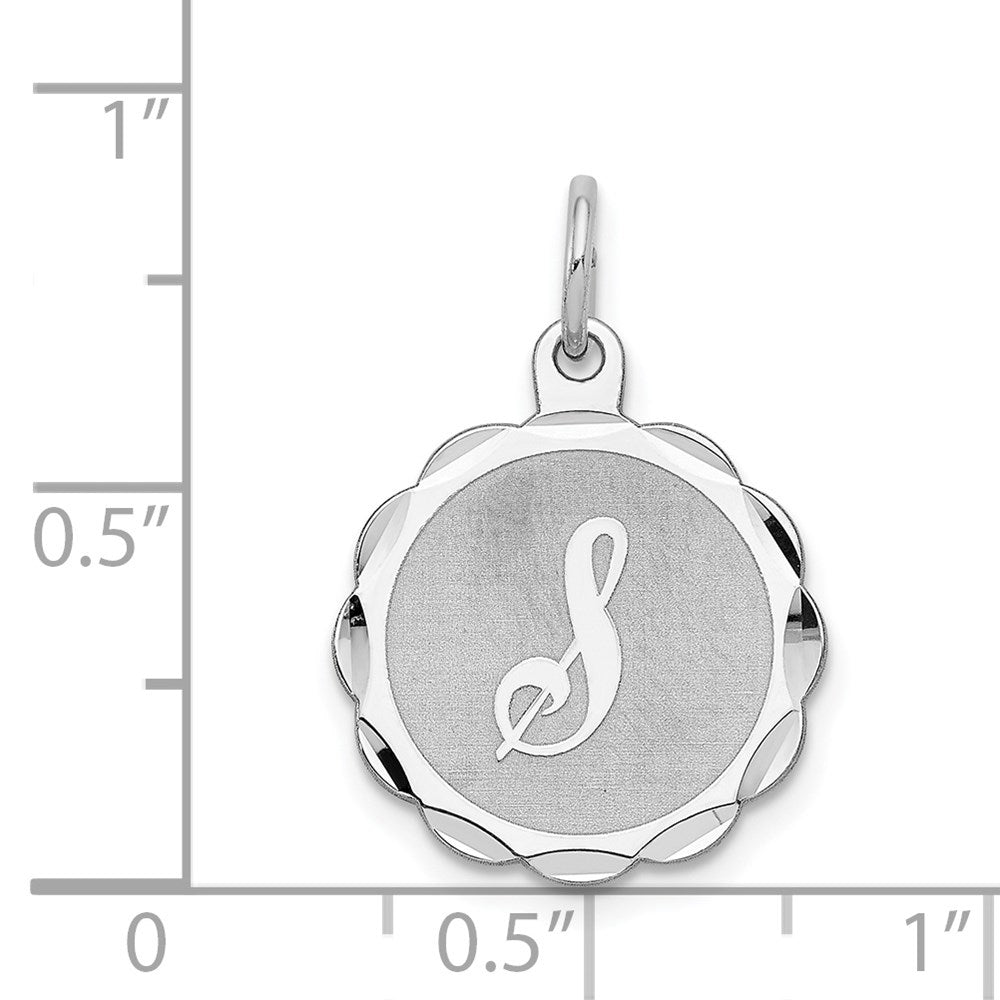 Sterling Silver Silver/Rhodium-Plated Brocaded Letter S Initial Pendant