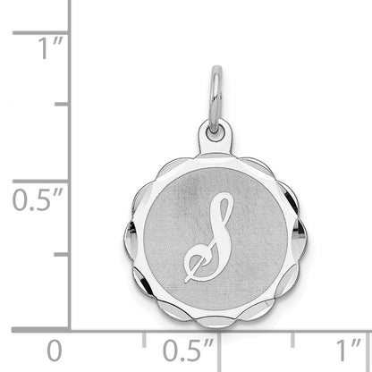 Sterling Silver Silver/Rhodium-Plated Brocaded Letter S Initial Pendant