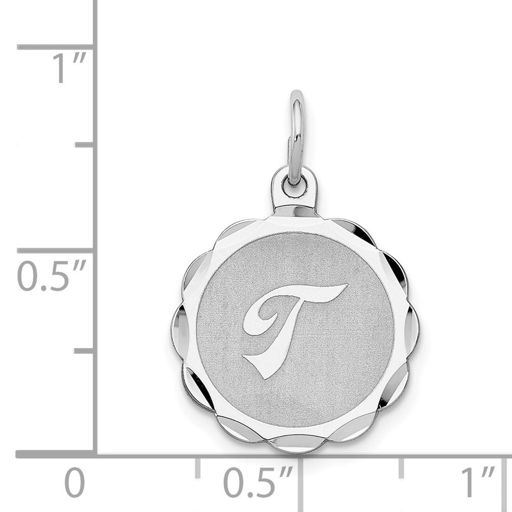 Sterling Silver Silver/Rhodium-Plated Brocaded Letter T Initial Pendant