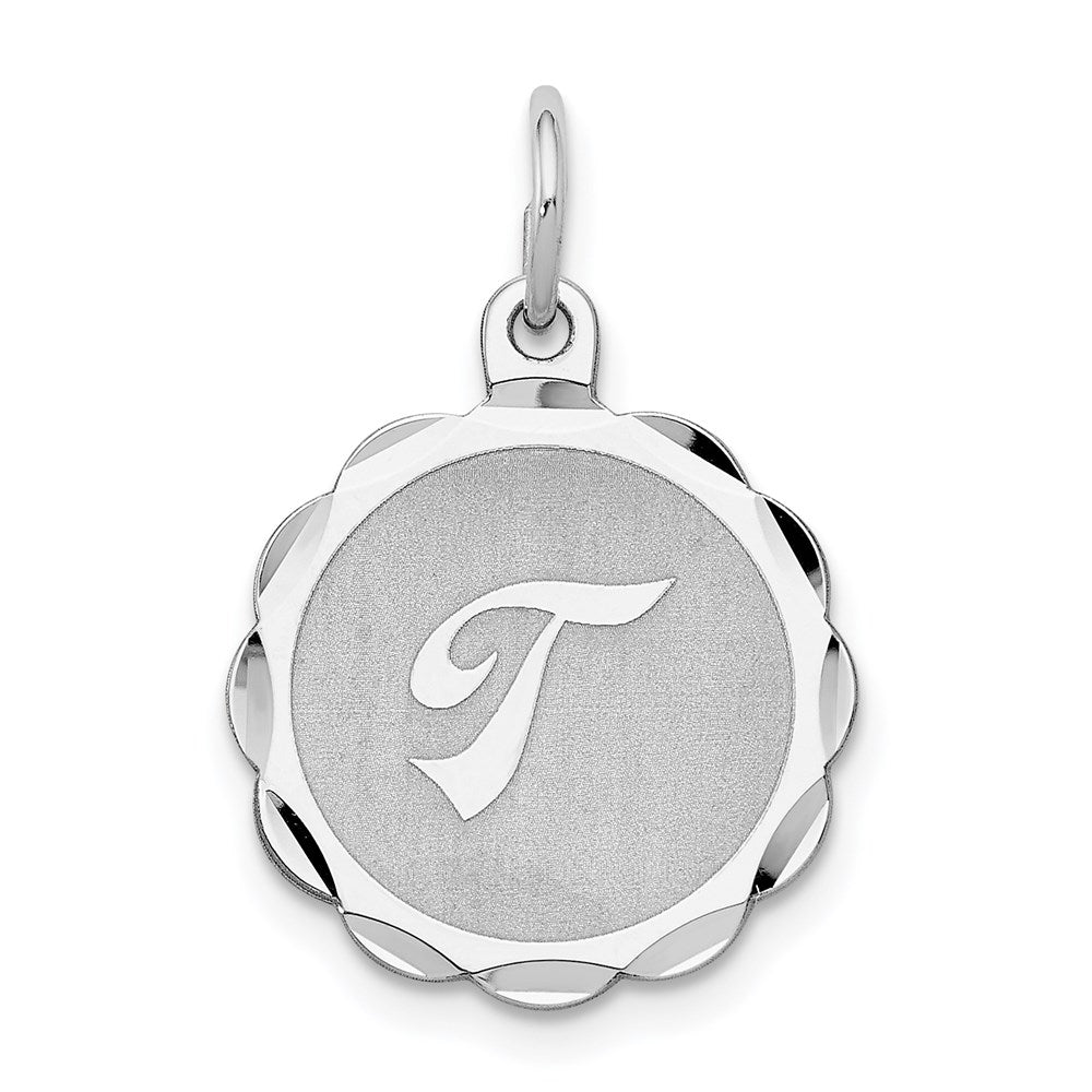 Sterling Silver Silver/Rhodium-Plated Brocaded Letter T Initial Pendant