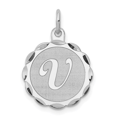 Sterling Silver Silver/Rhodium-Plated Brocaded Letter V Initial Pendant