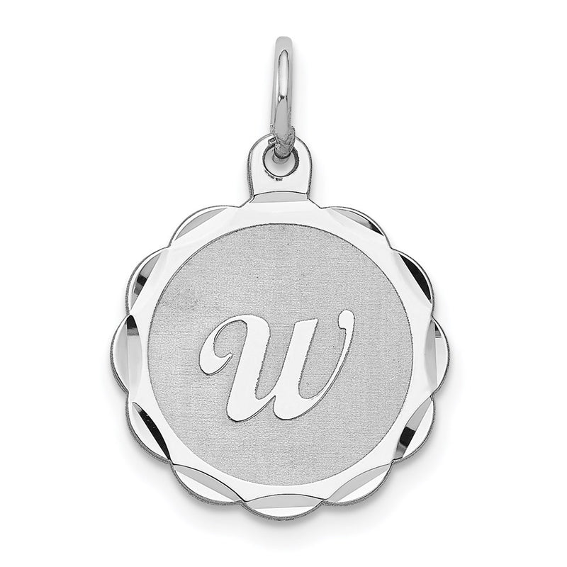 Sterling Silver Silver/Rhodium-Plated Brocaded Letter W Initial Pendant