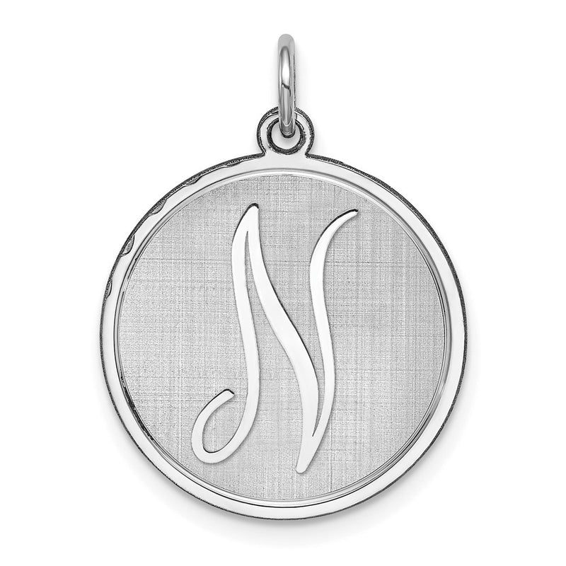 Sterling Silver Rhodium-Plated Brocaded Letter N Initial Charm