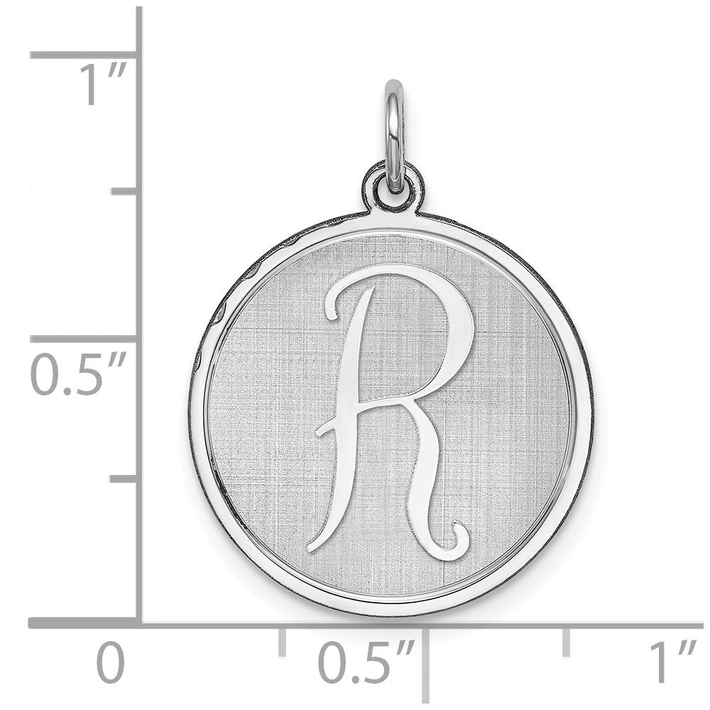 Sterling Silver Rhodium-Plated Brocaded Letter R Initial Charm