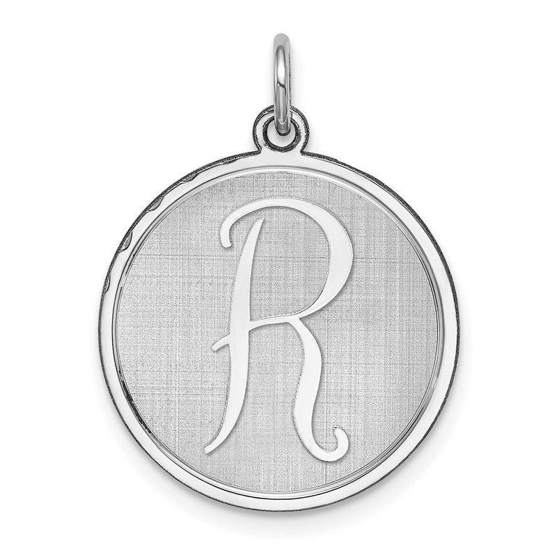 Sterling Silver Rhodium-Plated Brocaded Letter R Initial Charm