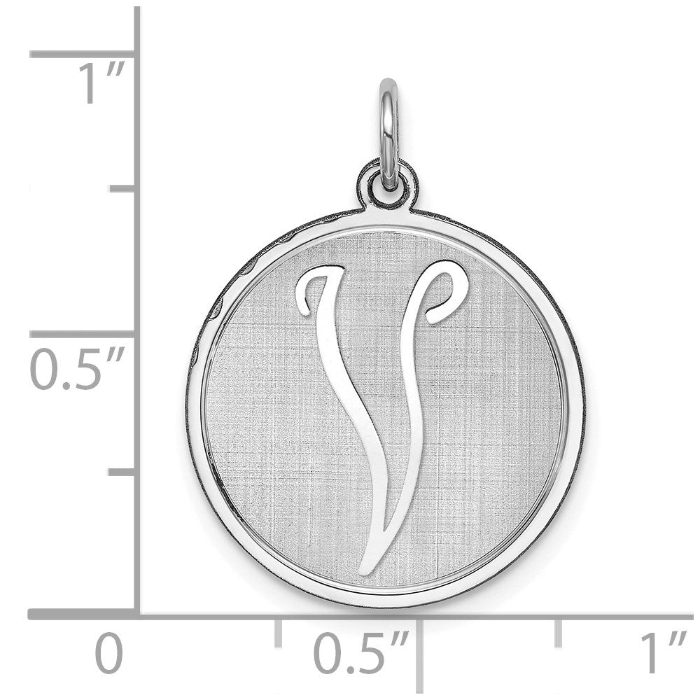 Sterling Silver Rhodium-Plated Brocaded Letter V Initial Charm