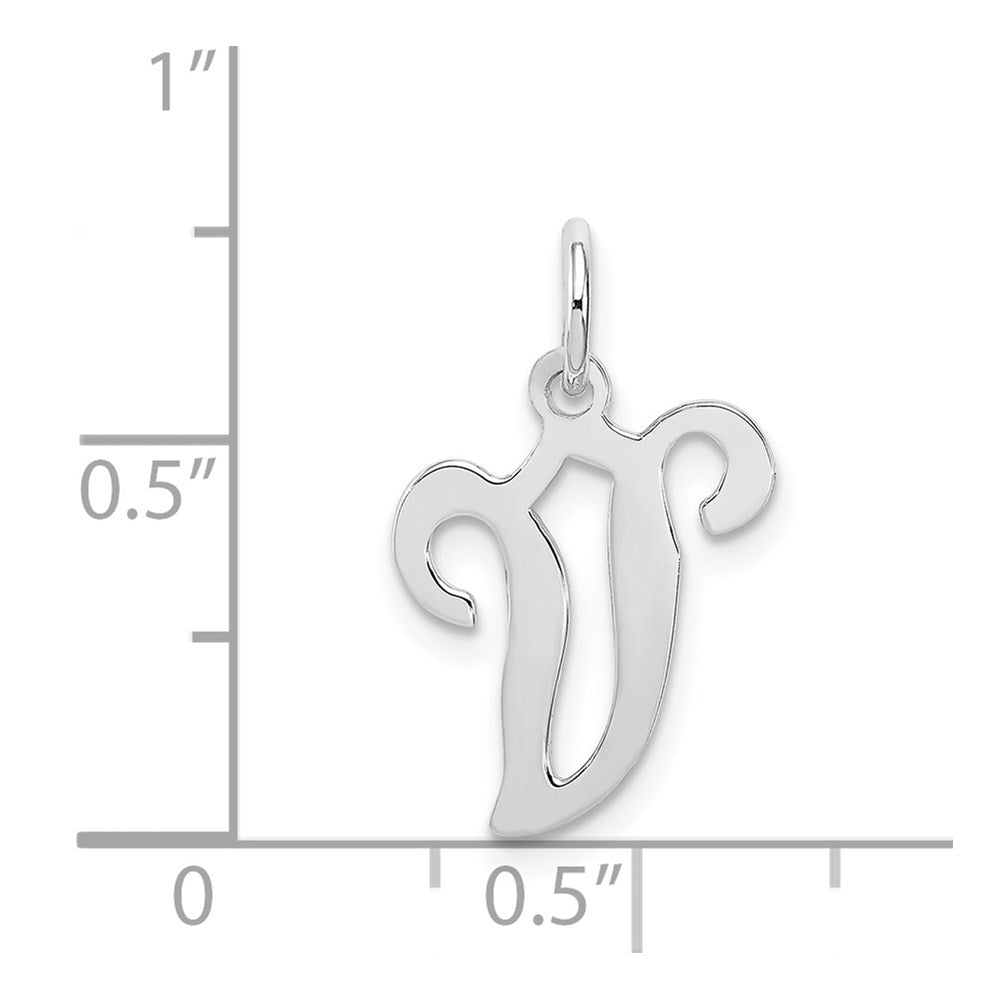 Sterling Silver Rhodium-Plated Stamped Letter V Initial Charm