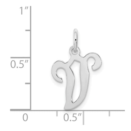 Sterling Silver Rhodium-Plated Stamped Letter V Initial Charm