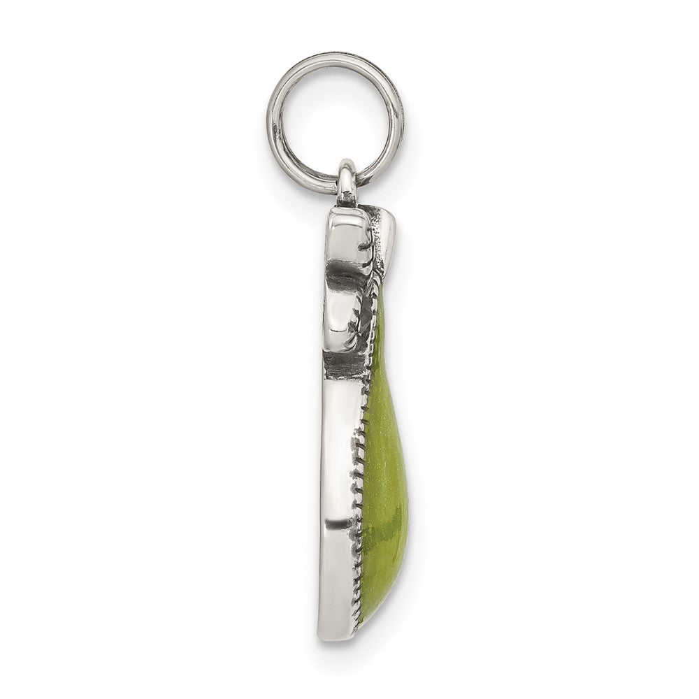 Sterling Silver Marcasite & Enameled Green Pear Charm