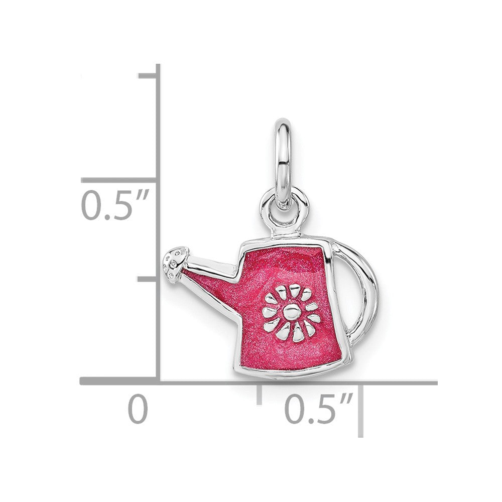 Sterling Silver Polished Dark Pink Enameled Flower Water Jug Charm