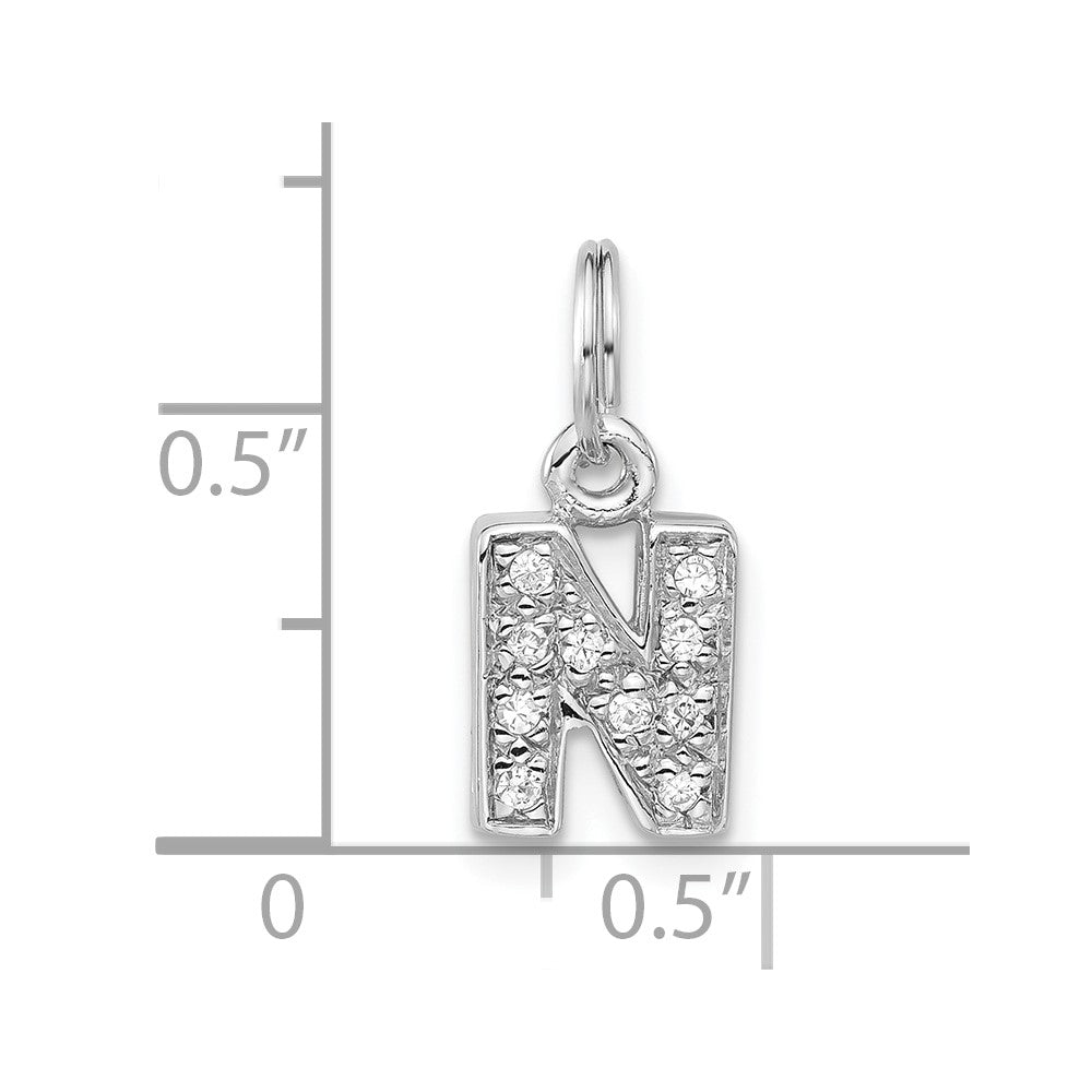 Sterling Silver Polished Cz Initial N Charm