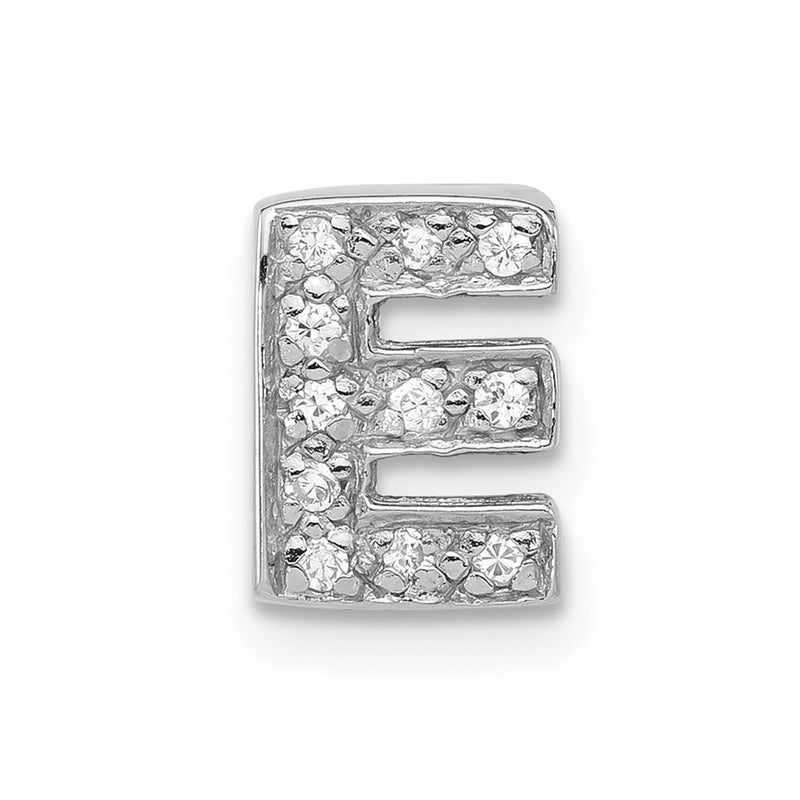Sterling Silver Polished Cz Initial E Chain Slide Charm
