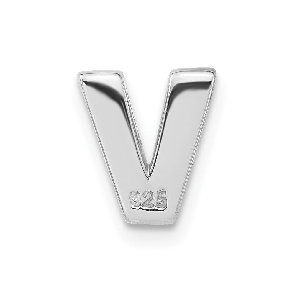 Sterling Silver Polished Cz Initial V Slide