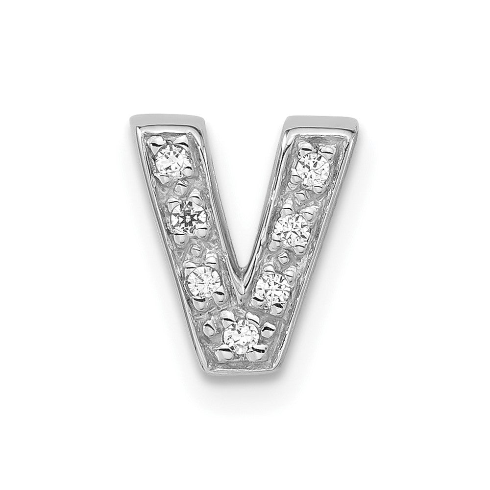 Sterling Silver Polished Cz Initial V Slide