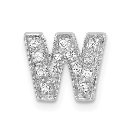 Sterling Silver Polished Cz Initial W Slide