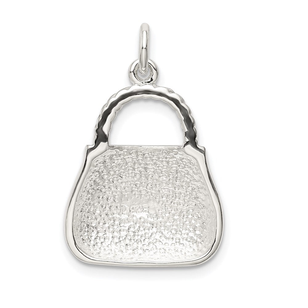 Sterling Silver Rhodium-Plated Purple Enameled Cz Purse Charm