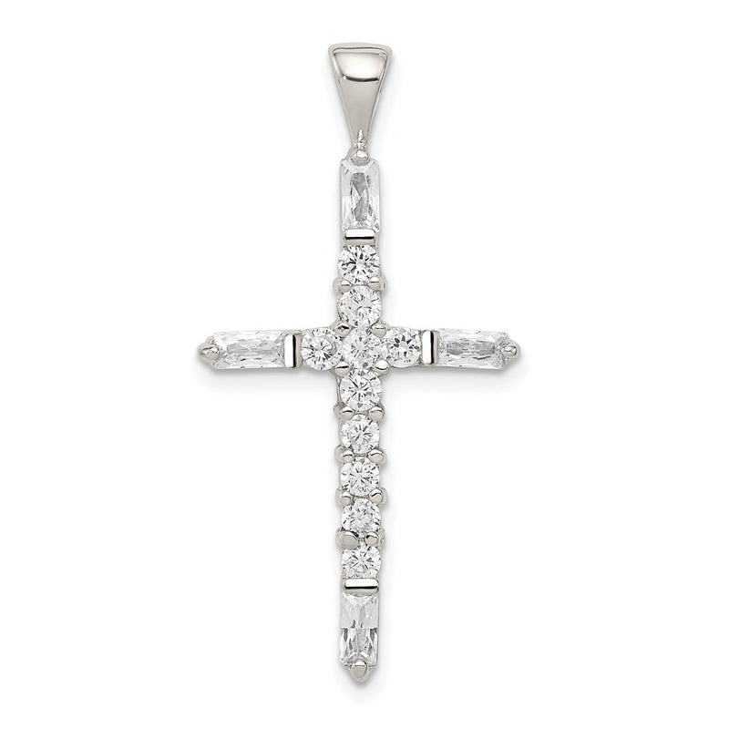 Sterling Silver Rhodium-Plated Cz Cross Pendant