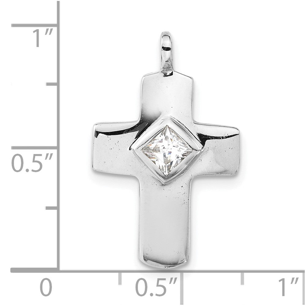 Sterling Silver Polished Cz Cross Pendant