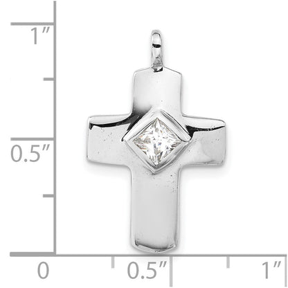 Sterling Silver Polished Cz Cross Pendant