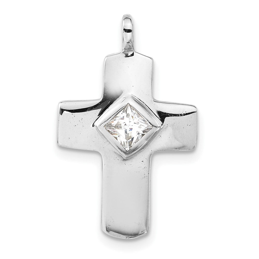 Sterling Silver Polished Cz Cross Pendant