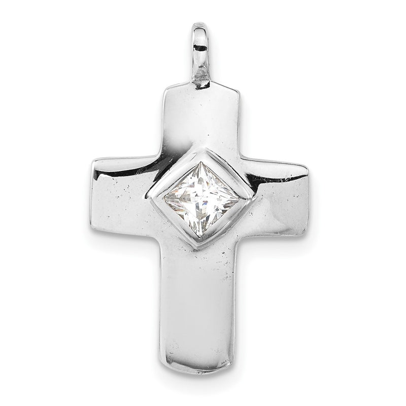Sterling Silver Polished Cz Cross Pendant