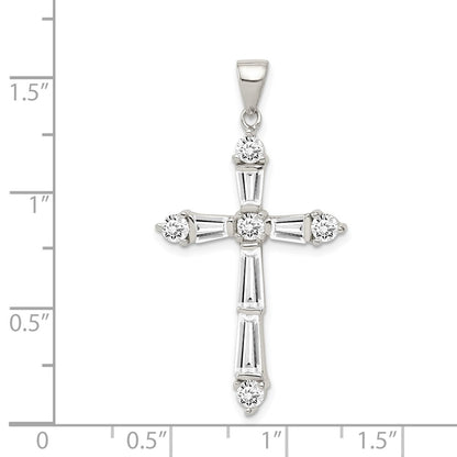 Sterling Silver Rhodium-Plated Cz Cross Pendant
