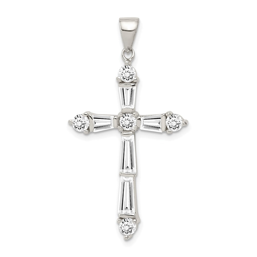 Sterling Silver Rhodium-Plated Cz Cross Pendant