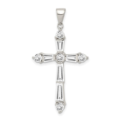 Sterling Silver Rhodium-Plated Cz Cross Pendant