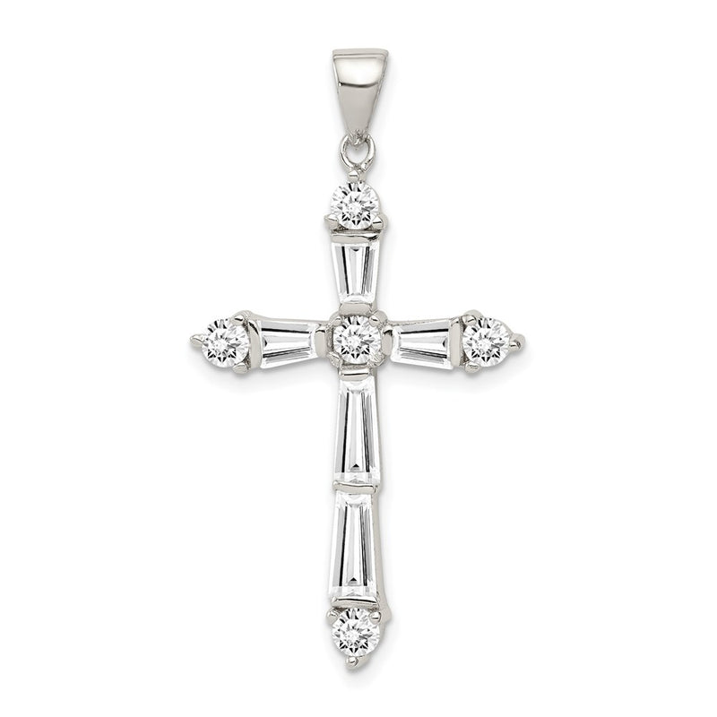 Sterling Silver Rhodium-Plated Cz Cross Pendant