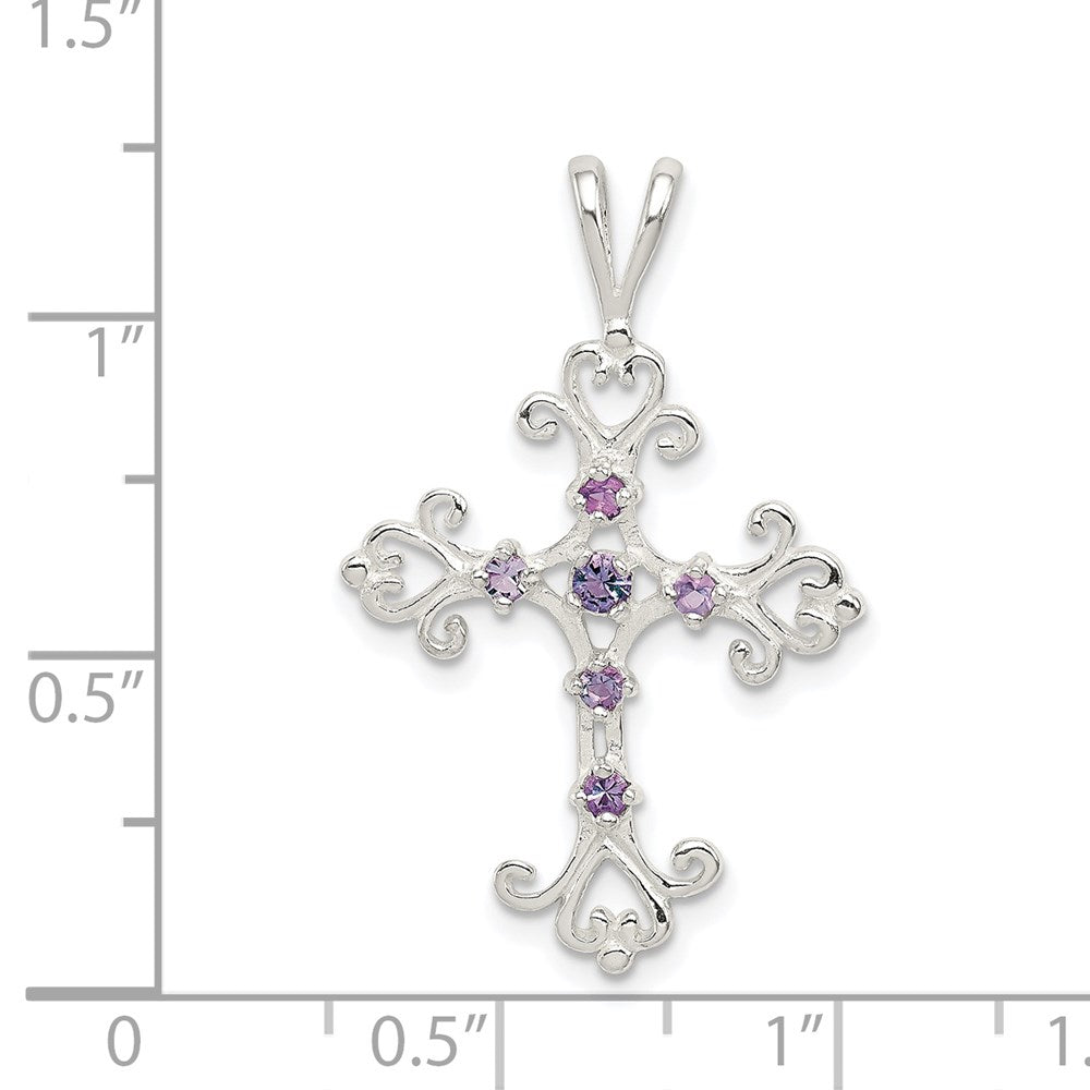 Sterling Silver Purple Cz Cross Charm
