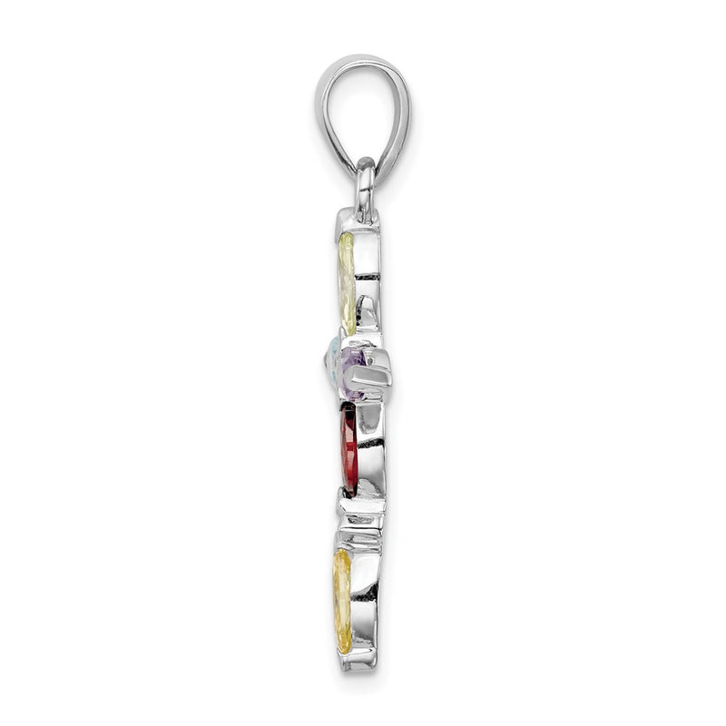 Sterling Silver Rhodium-Plated Multi-Color Cz Cross Pendant
