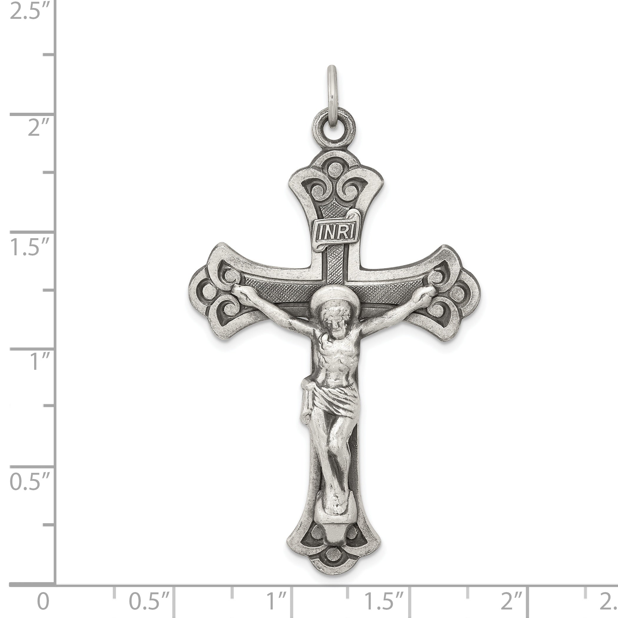 Sterling Silver Antiqued Inri Crucifix Pendant