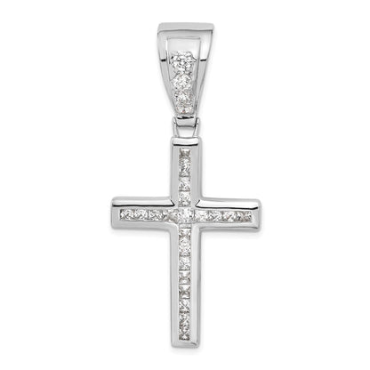 Sterling Silver Rhodium-Plated Cz Cross Pendant