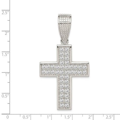 Sterling Silver Rhodium-Plated Cz Cross Pendant