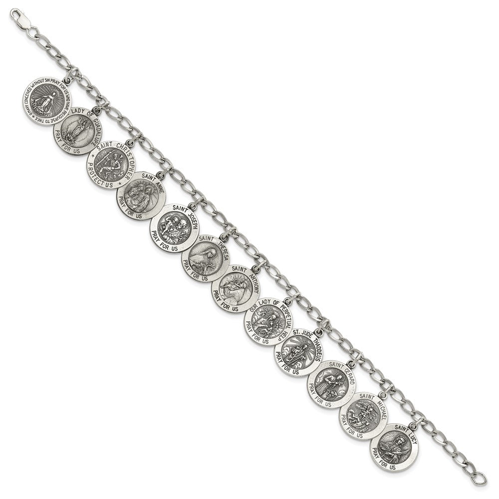 7 Inch Sterling Silver Antiqued 12 Saints 8In Bracelet