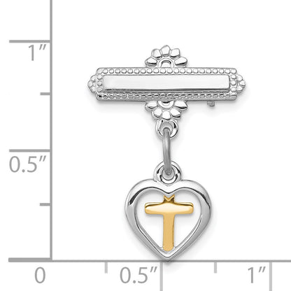 Sterling Silver Rhodium-Plated And Vermeil Cross Dangle Pin