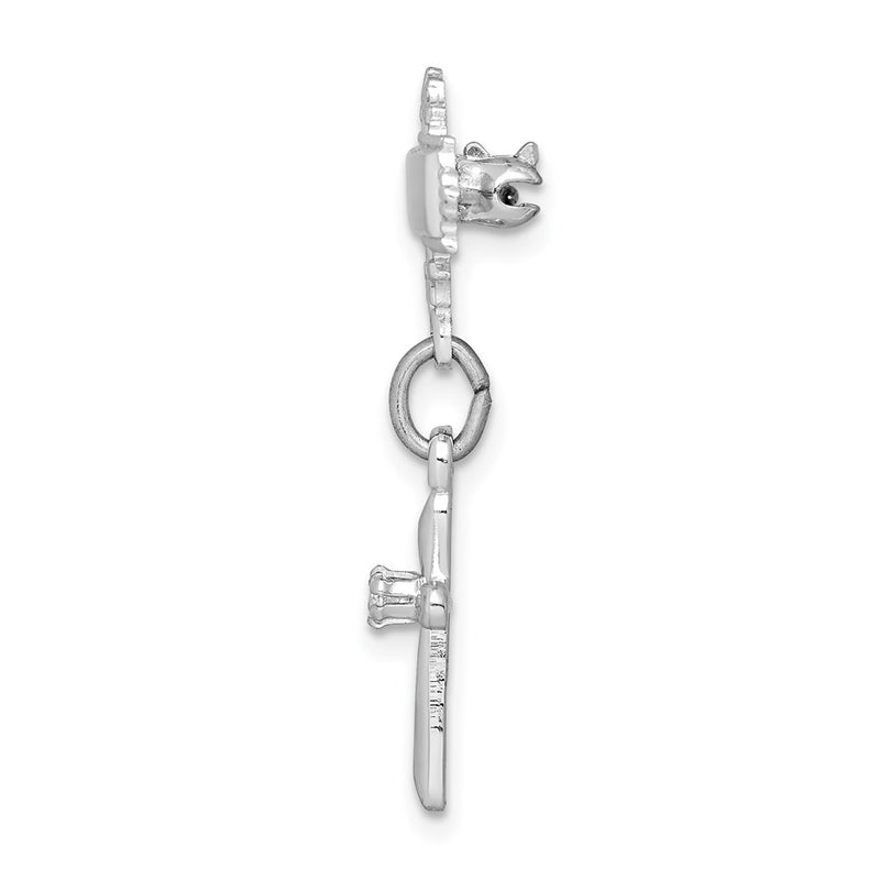 Sterling Silver Rhodium-Plated Polished Cz Cross Dangle Pin Brooch