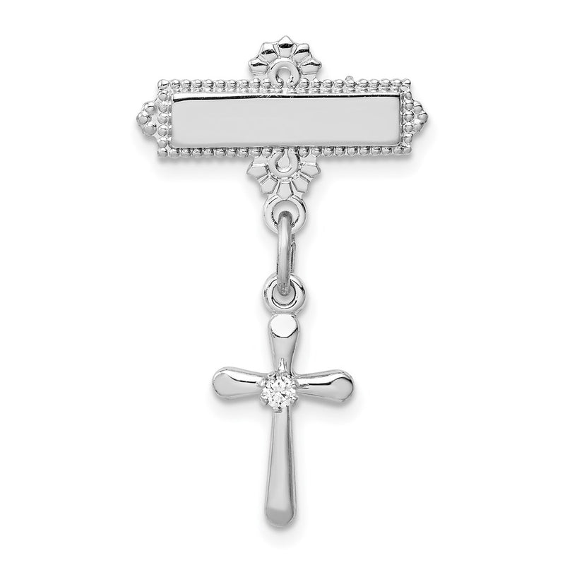 Sterling Silver Rhodium-Plated Polished Cz Cross Dangle Pin Brooch