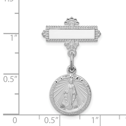 Sterling Silver Rhodium-Plated Miraculous Medal Dangle Pin Brooch
