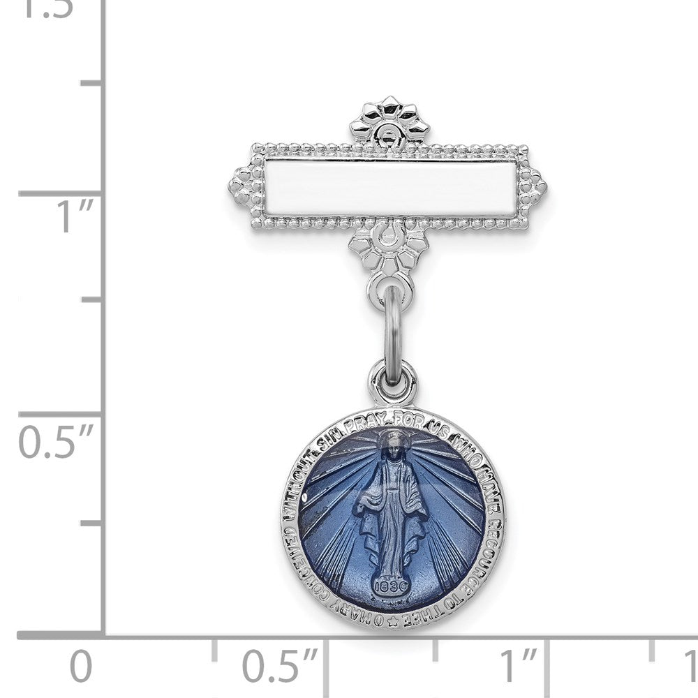 Sterling Silver Rhodium-Plated Enameled Miraculous Medal Pin