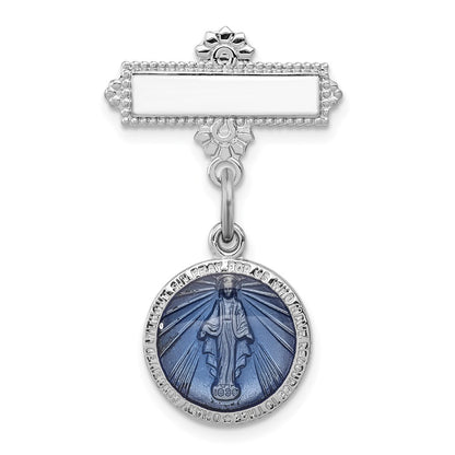 Sterling Silver Rhodium-Plated Enameled Miraculous Medal Pin