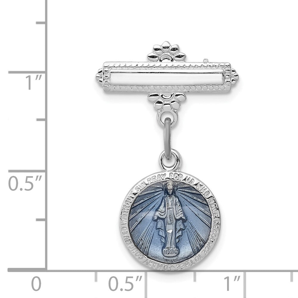 Sterling Silver Rhodium-Plated Enameled Miraculous Medal Pin