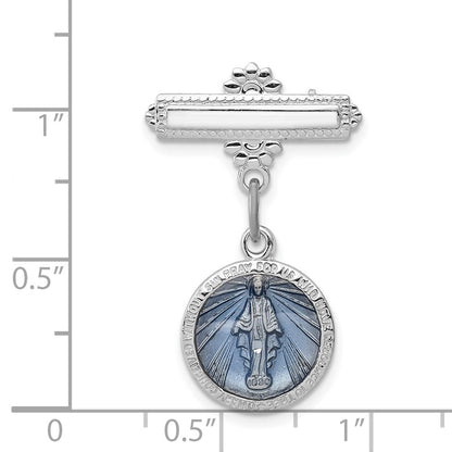 Sterling Silver Rhodium-Plated Enameled Miraculous Medal Pin