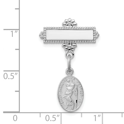 Sterling Silver Rhodium-Plated Saint Christopher Medal Pin