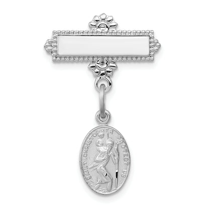Sterling Silver Rhodium-Plated Saint Christopher Medal Pin