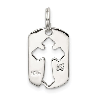 Sterling Silver Rhodium-Plated Dog Tag Cross Charm