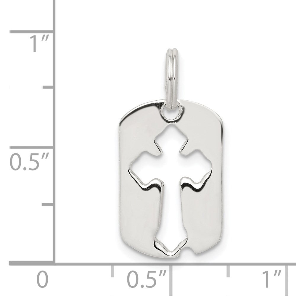 Sterling Silver Rhodium-Plated Dog Tag Cross Charm