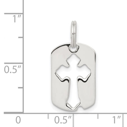 Sterling Silver Rhodium-Plated Dog Tag Cross Charm